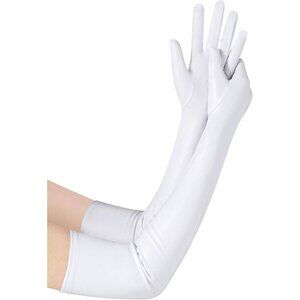 Women's Shiny White Metallic Wet Look Gloves Elbow Length Halloween Costumes